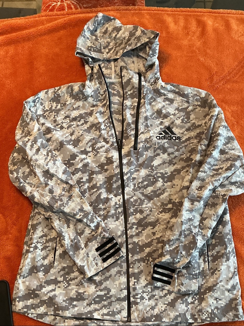 adidas Gray Digital Camo Full-Zip Hooded Windbreaker